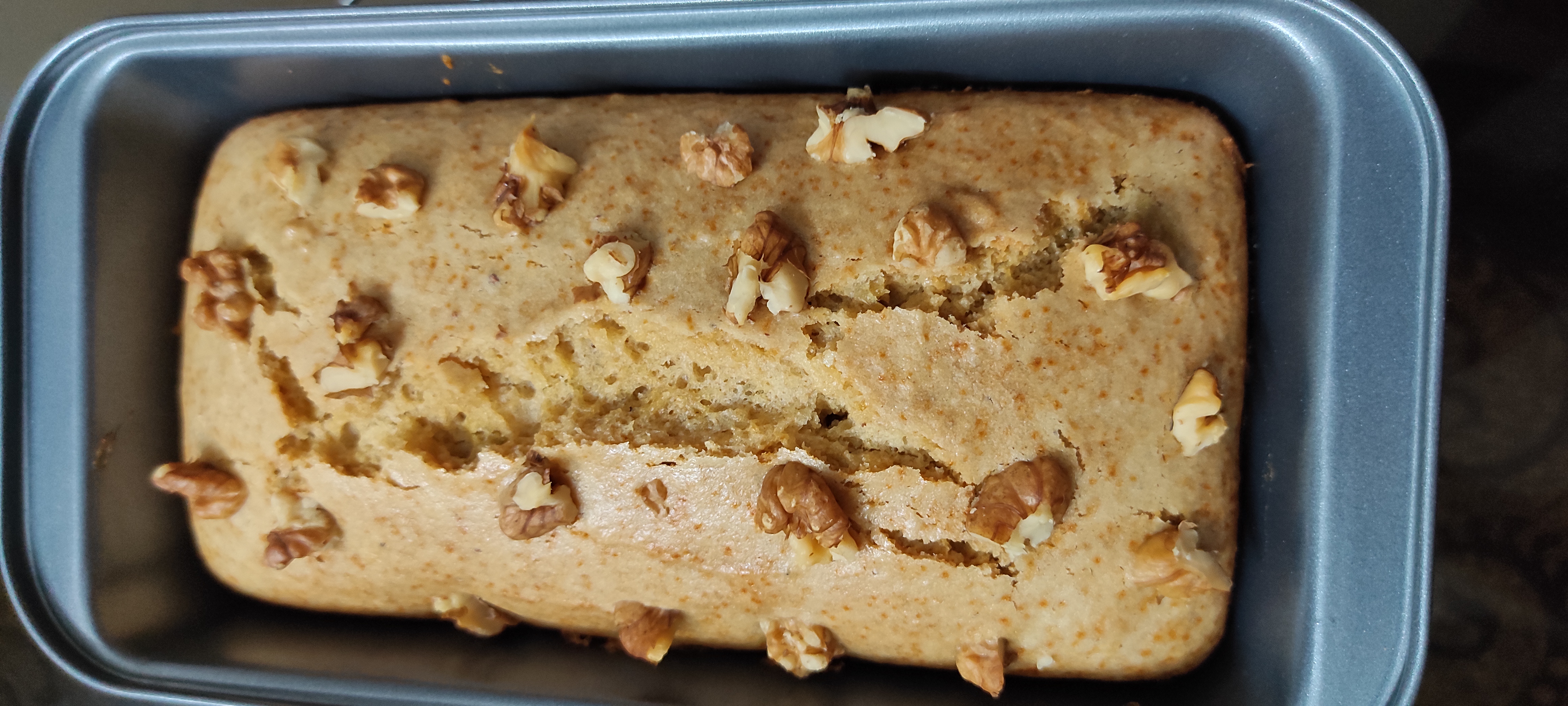 Banana walnut loaf in pan